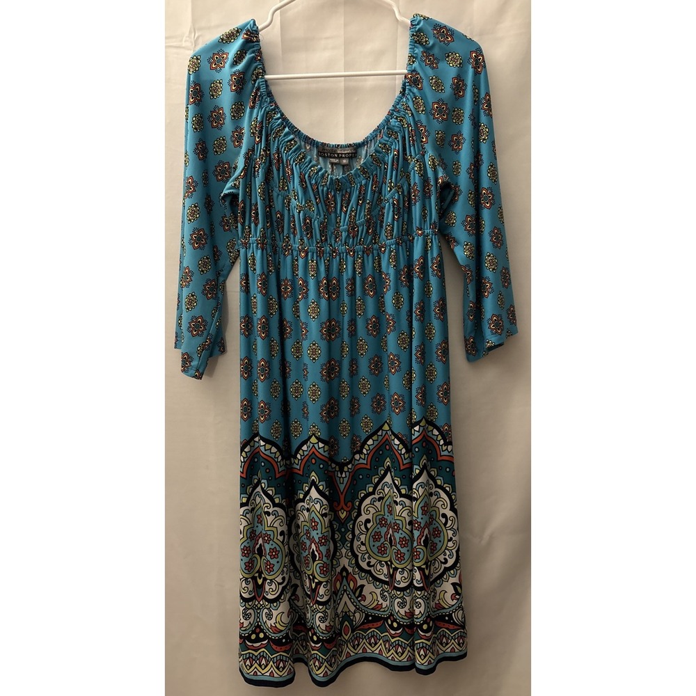 Muse Boston Proper Size 10 Empire Waist‎ Dress 3/4 Sleeves Boho Paisley Colorful